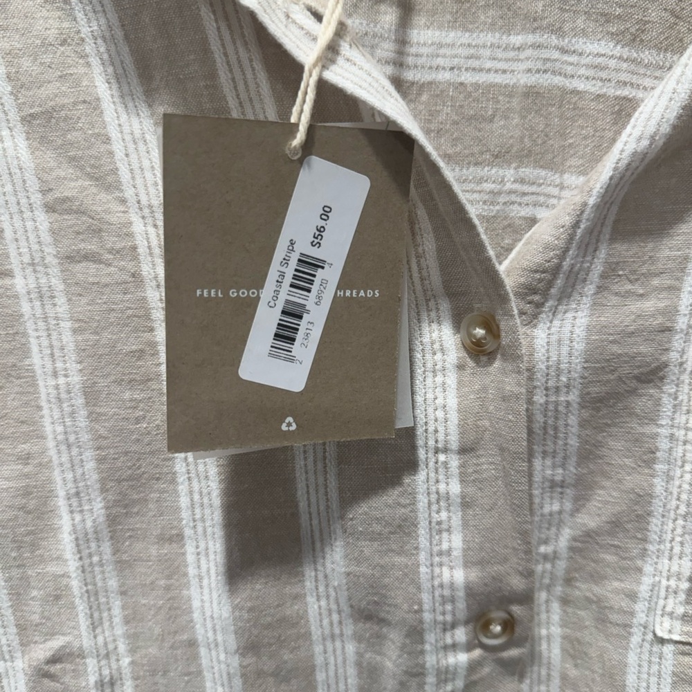 Thread & Supply Beige and White Striped Button-Down Shirt - Picture 4 of 5